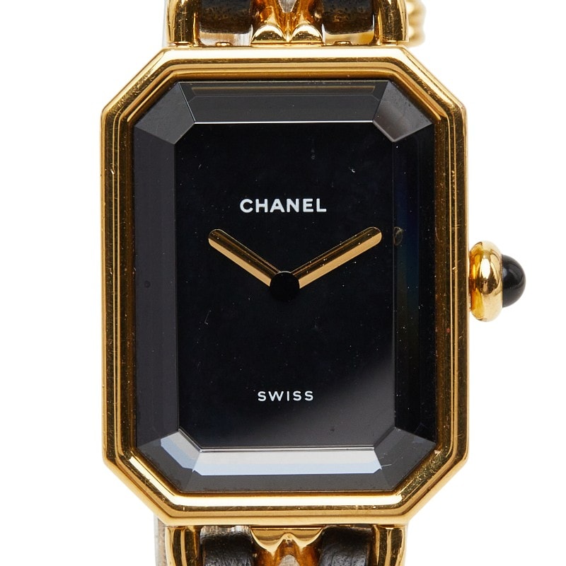 シャネル プルミエール M 腕時計 H0001 クオーツ ブラック文字盤 メッキ レザー オニキス レディース CHANEL 【中古】