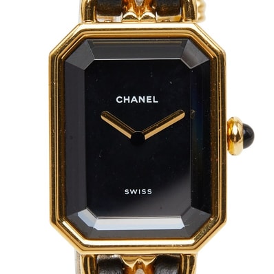 シャネル プルミエール M 腕時計 H0001 クオーツ ブラック文字盤 メッキ レザー オニキス レディース CHANEL 【中古】