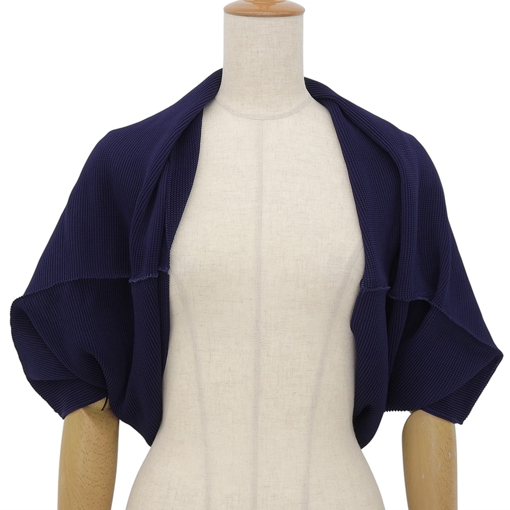 ミーイッセイミヤケ プリーツ加工 ワッフル ボレロ トップス レディース ネイビー MI23FO416 ―