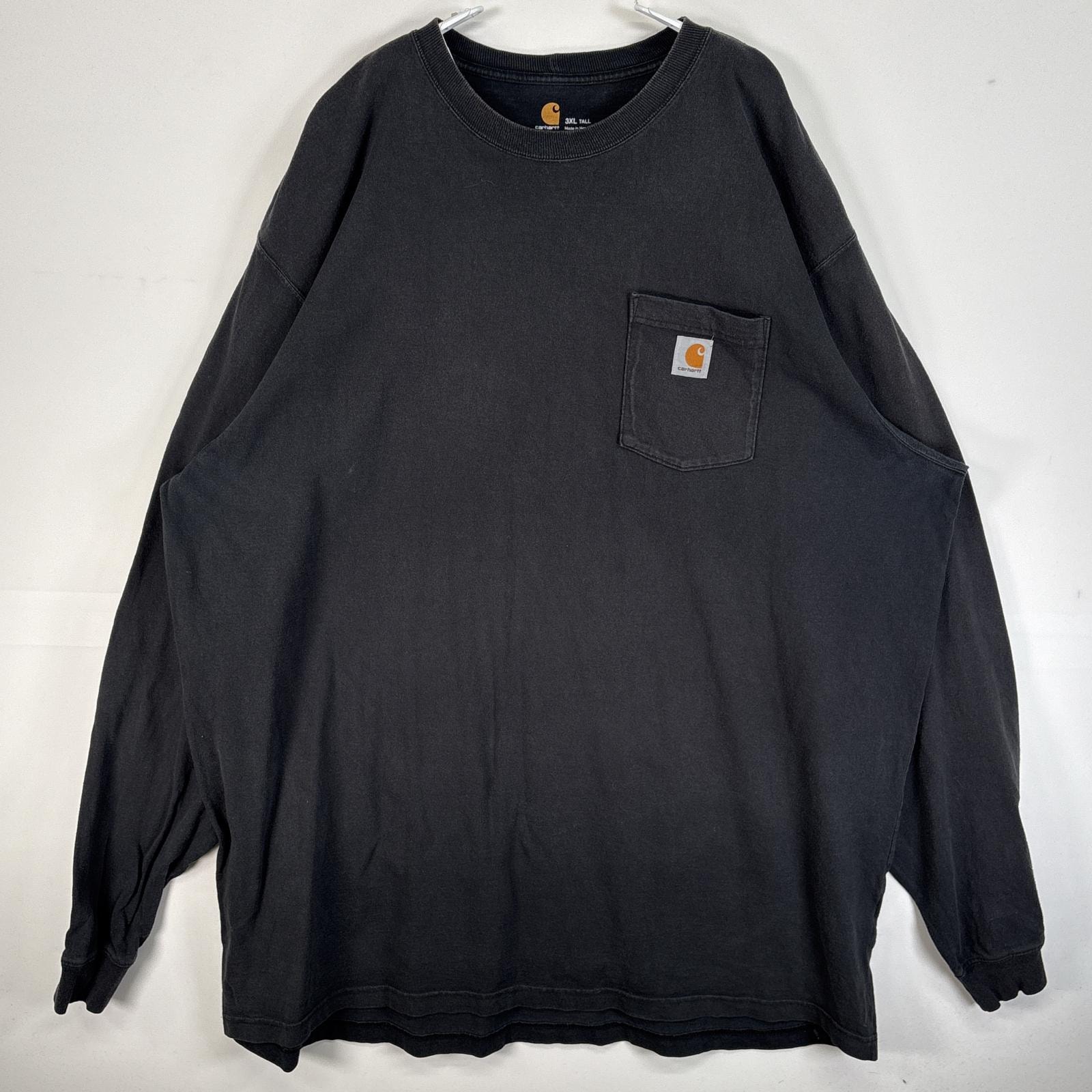 古着 カーハート Carhartt 長袖Tシャツ ワンポイント ロゴ 大きいサイズ 肉厚 フェード 胸ポケ 3XL  ブラック 無地 メンズ