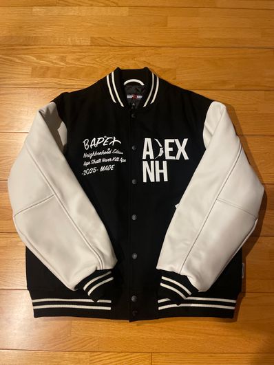 NEIGHBORHOOD x A BATHING APE Varsity Jacket Bape Ver "White"