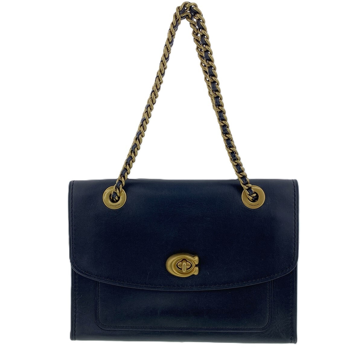 COACH コーチ Wチェーン ターンロック ショルダーバッグ レザー ブラック  レディース【中古】