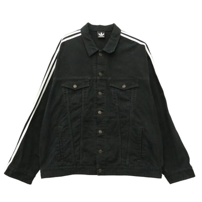 BALENCIAGA バレンシアガ adidas アディダス 23SS 724775 TNW54 ×adidas アディダス クラッシュ加工 サイドライン オーバーサイズ デニム ジャケット ブラック系 3【中古】