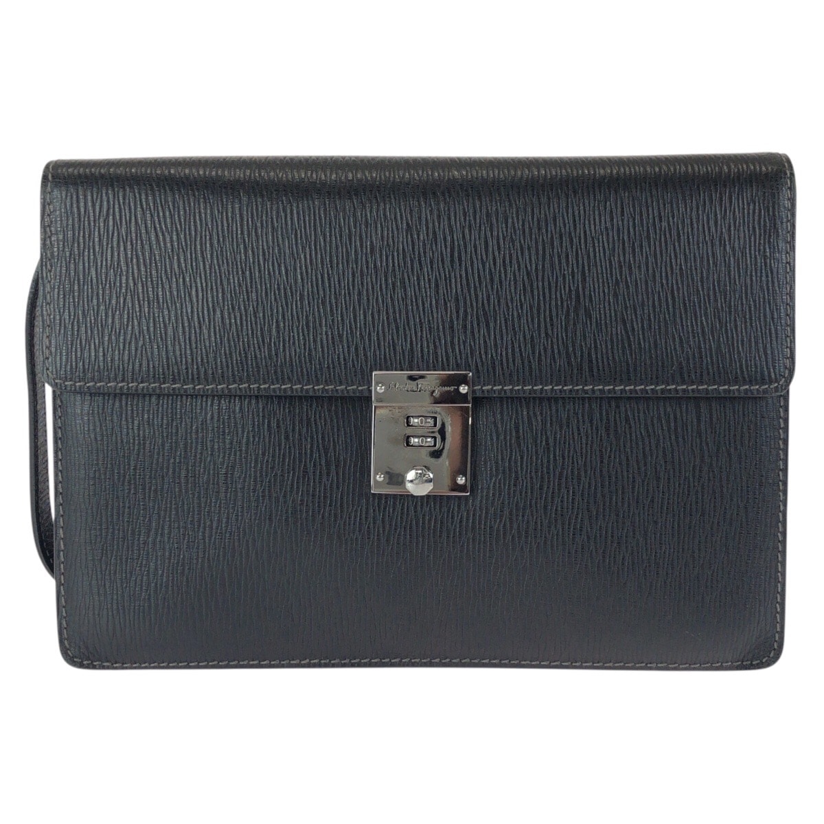 美品 Salvatore Ferragamo サルヴァトーレフェラガモ ダイヤルロック式 ブラック 黒 シルバー金具 レザー クラッチバッグ セカンドバッグ 601327 【中古】