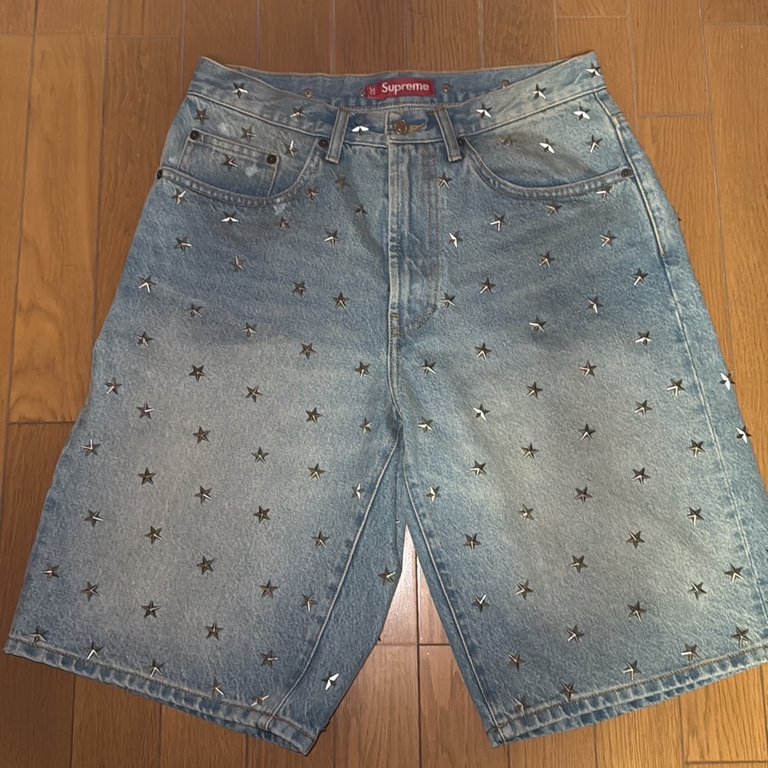 Supreme Stars Studded Baggy Denim Short "Washed Indigo"