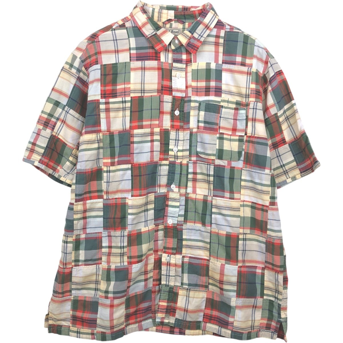 古着 90~00年代 エルエルビーン L.L.Bean マドラスチェック パッチワーク 半袖 コットン チェックシャツ ボックスシャツ メンズL相当 ヴィンテージ/eaa660588