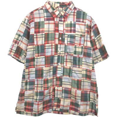 古着 90~00年代 エルエルビーン L.L.Bean マドラスチェック パッチワーク 半袖 コットン チェックシャツ ボックスシャツ メンズL相当 ヴィンテージ/eaa660588