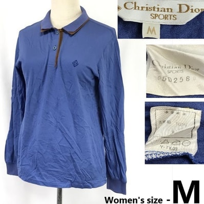 90s?/Vintage★クリスチャン ディオール/Christian Dior SPORTS★長袖ポロシャツ【レディースM/light blue】ゴルフ/Tops/Shirts◆cBH845
