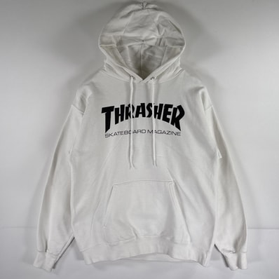 古着 スラッシャー THRASHER パーカー スウェット ロゴプリント スケーター ストリート プルオーバー S ホワイト メンズ