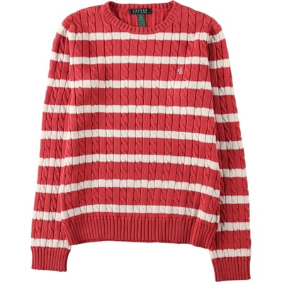 古着 ラルフローレン Ralph Lauren LAUREN ローレン ボーダー柄 ケーブル編み コットンニットセーター レディースS相当/eaa672619