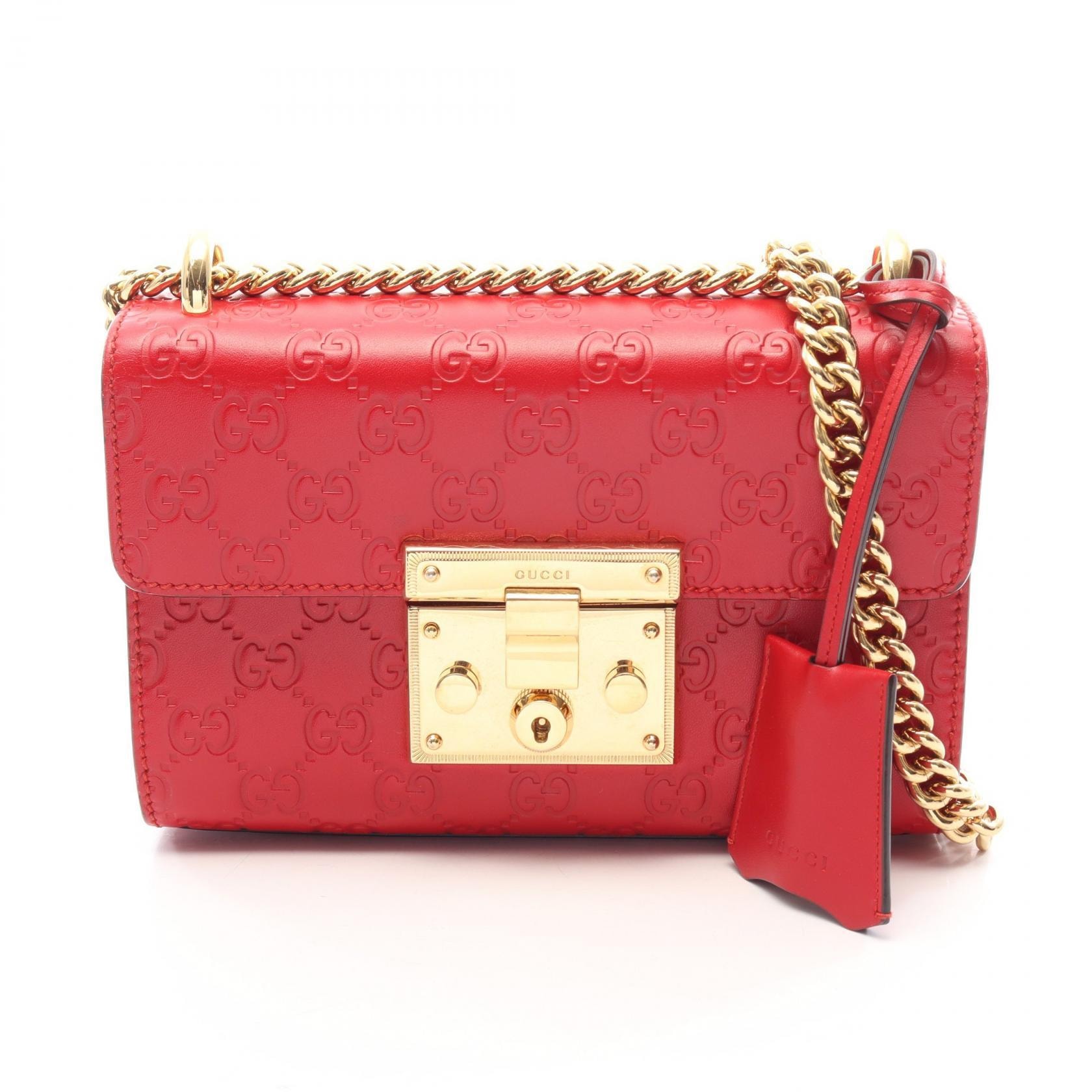 グッチ GUCCI パドロック スモール グッチシマ ショルダーバッグ バッグ レザー レディース レッド系 409487 【中古】