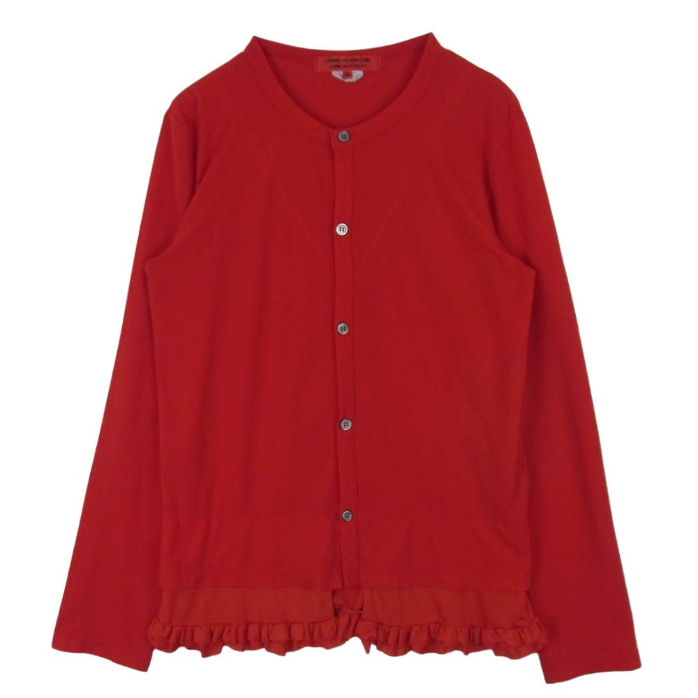 COMME des GARCONS コムデギャルソン 14AW RN-T008 コムコム ポリエステル フリル クルーネック カットソー カーディガン レッド系 M【中古】