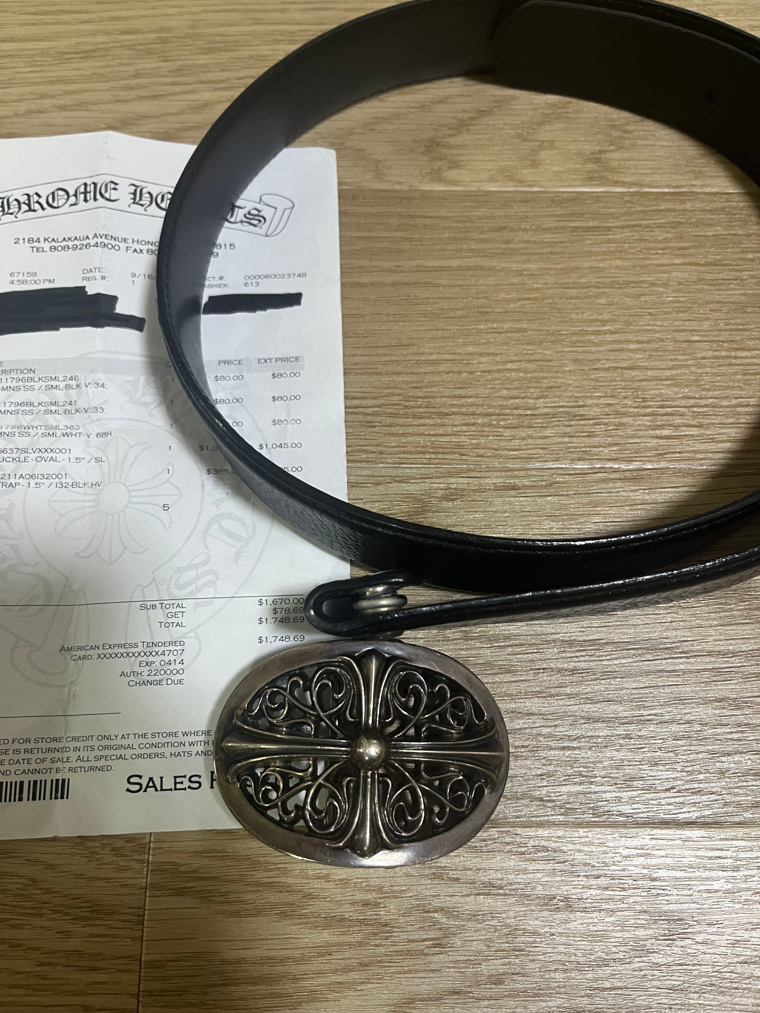 Chrome Hearts Classic Oval Cross Buckle Plane Black Leather 1.5 Horseshoe Rivet Belt Set "Black"