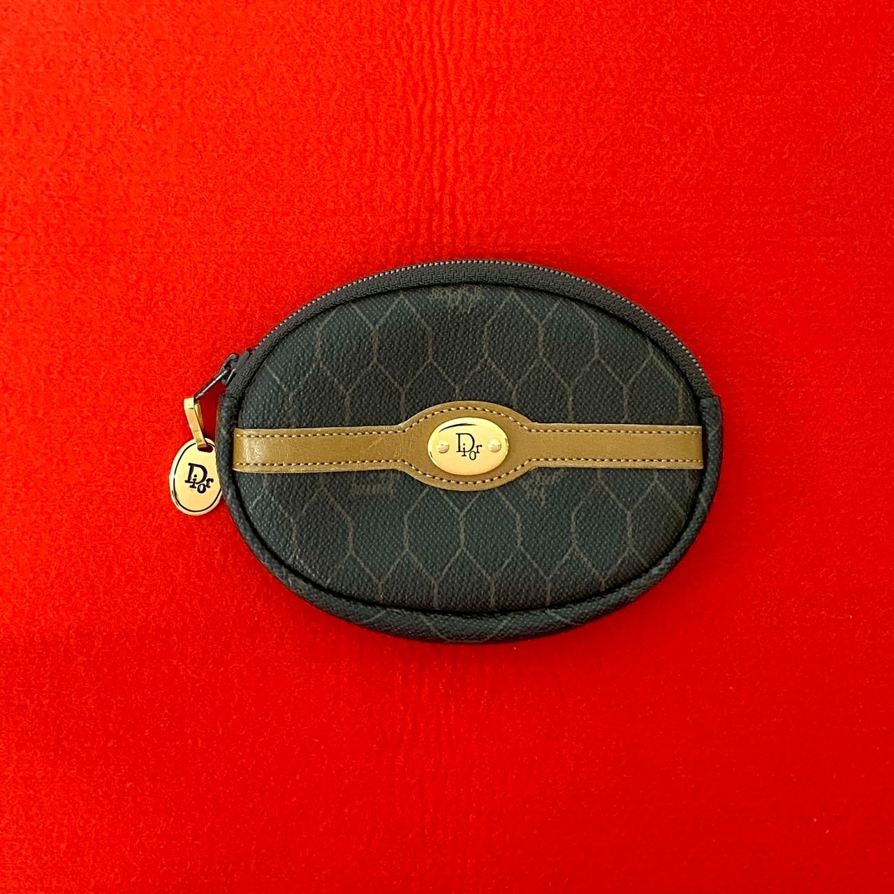 Christian Dior ディオール ロゴ 金具 ハニカム 柄 レザー PVC コインケース ブラウン
 24143