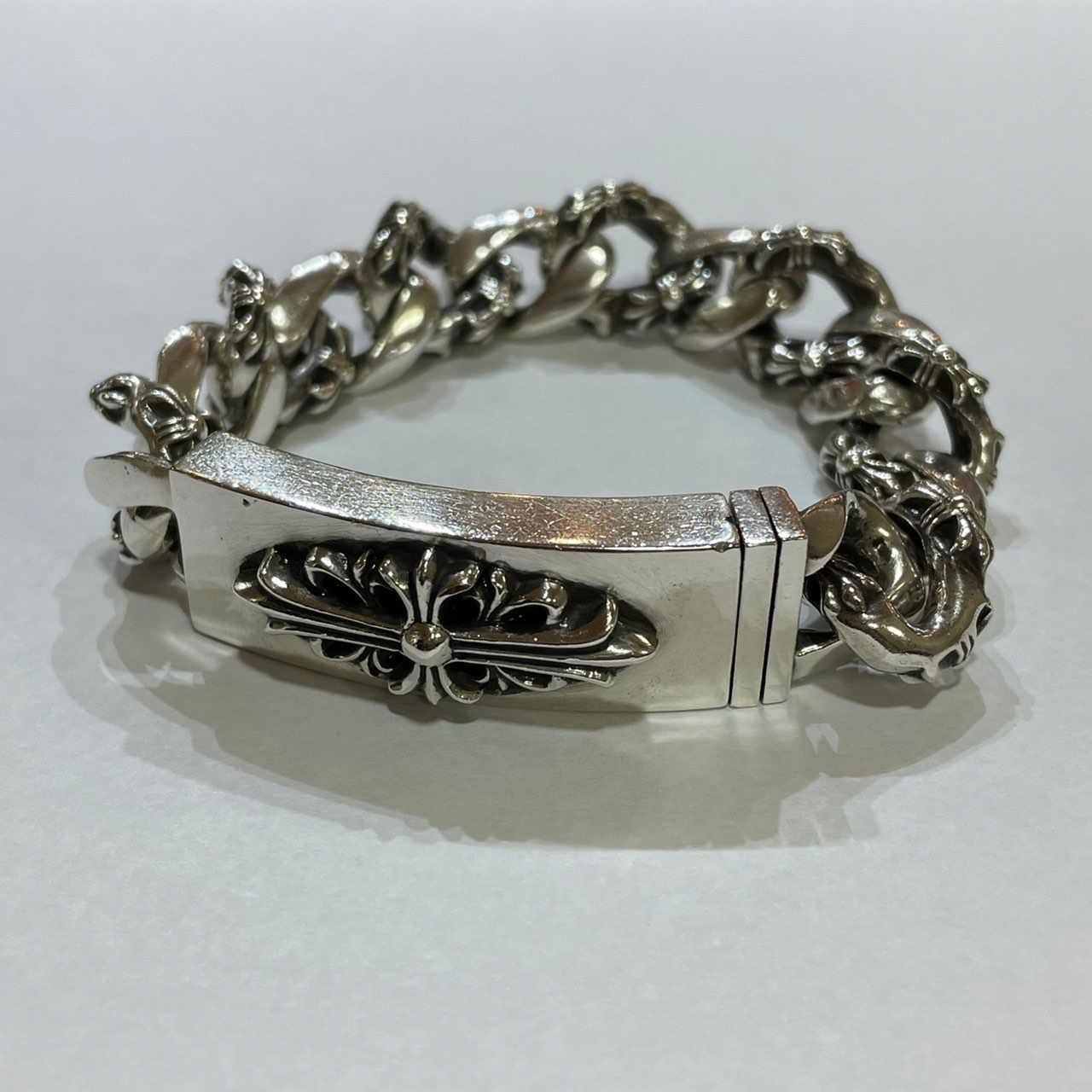 Chrome Hearts Floral Cross ID Fancy Link Bracelet "Silever"