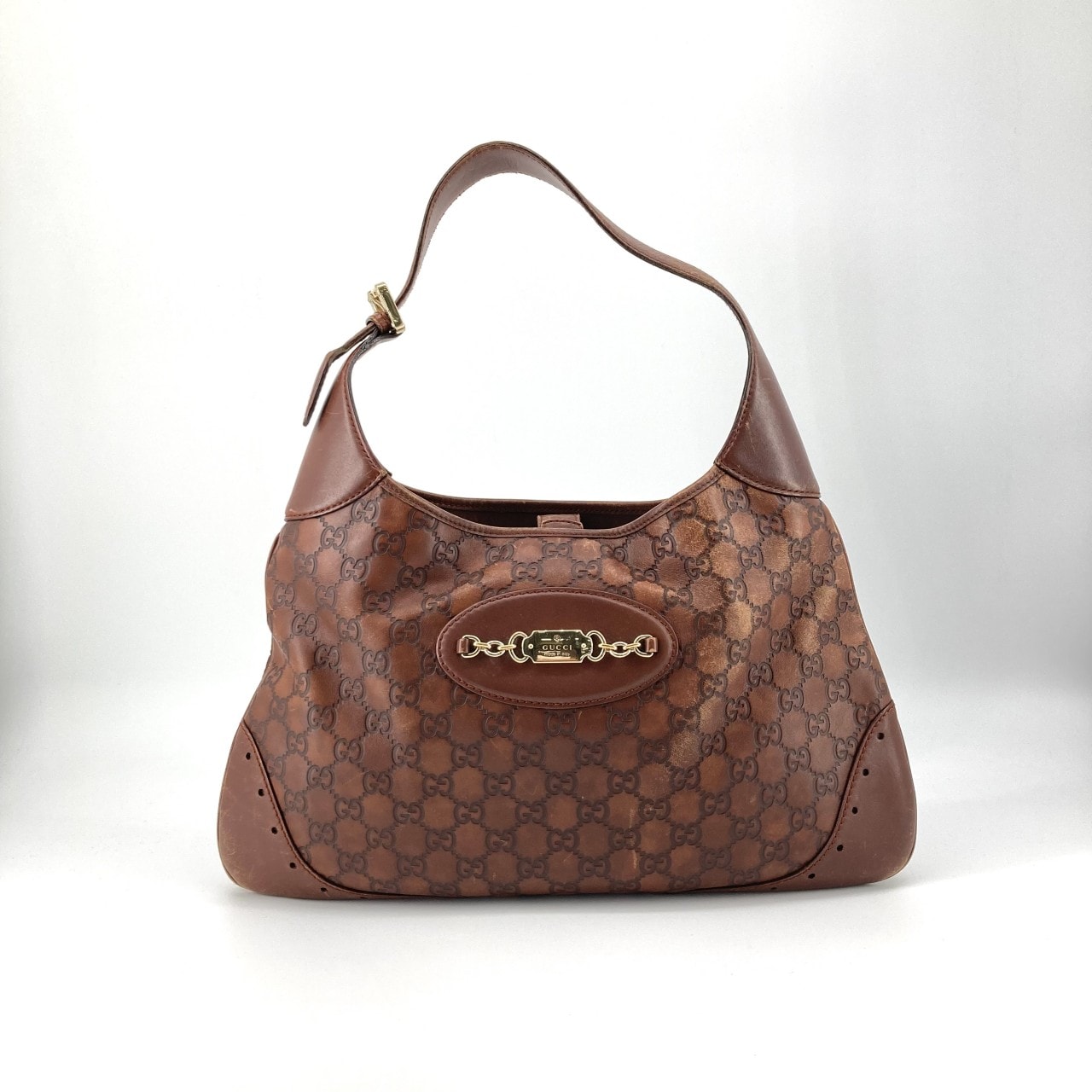 GUCCI(グッチ) グッチシマ ホースビット ホーボー レザー 145781 ショルダーバッグ ブラウン