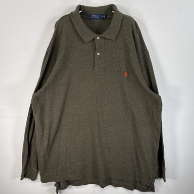 古着 ポロ・ラルフローレン POLO RALPH LAUREN 長袖 ポロシャツ ロゴ 刺繍 2ボタン 大きいサイズ 2XLT カーキ系 無地 メンズ