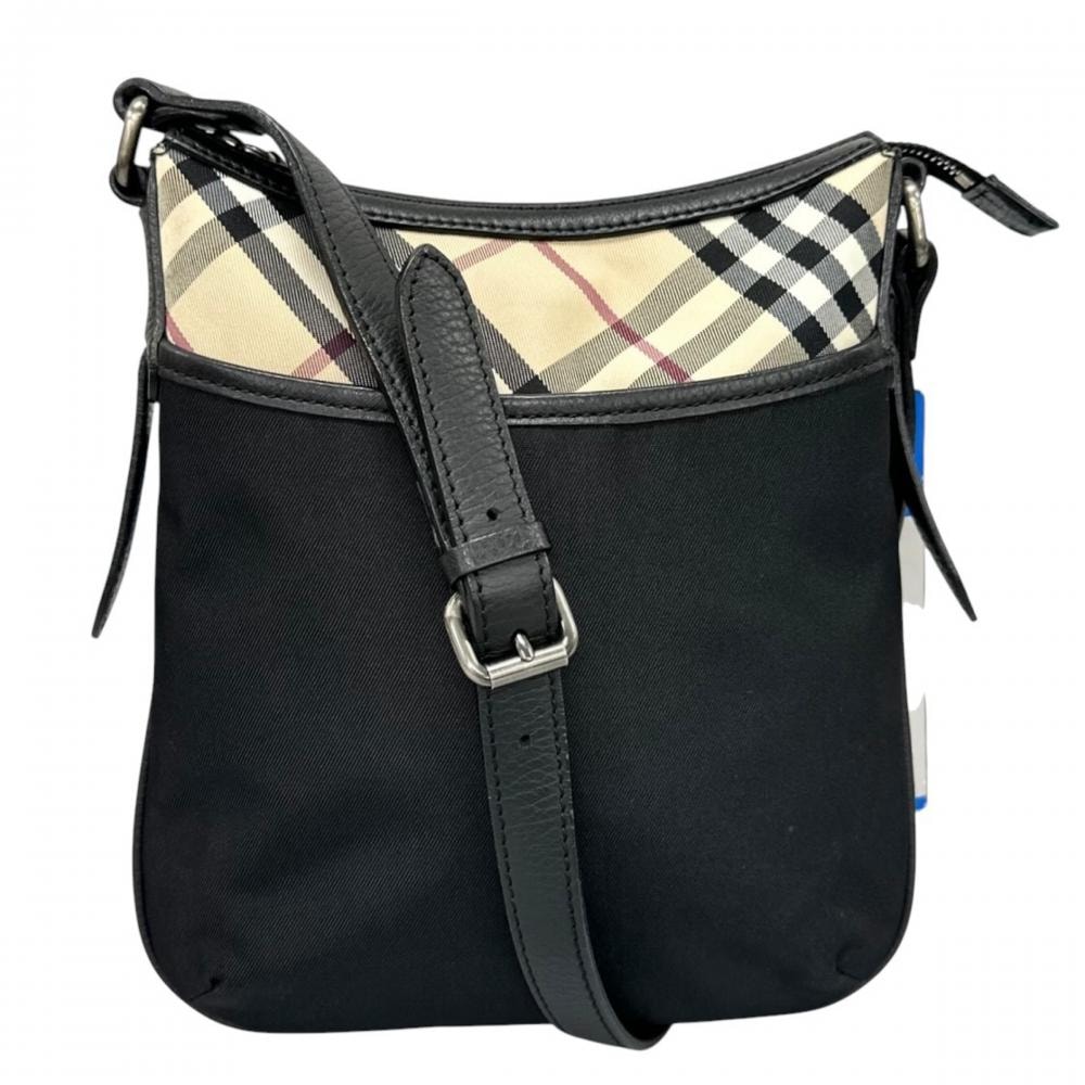 BURBERRY バーバリー ショルダーバッグ ノバチェック スクエア型 ナイロン    ブラック 黒 シルバー金具 レディース【中古品】