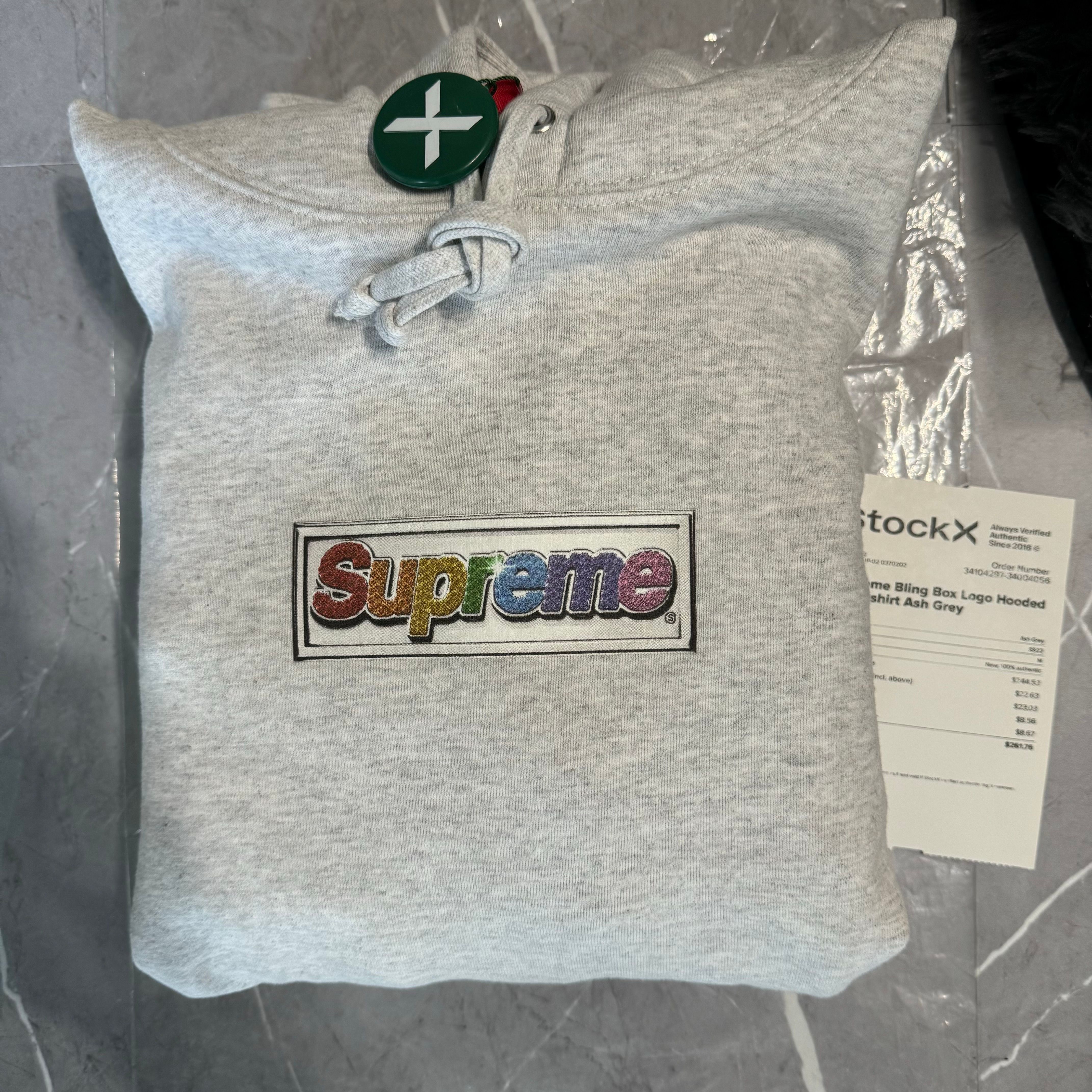 Supreme Bling Box Logo Hooded Sweatshirt "Ash Grey"