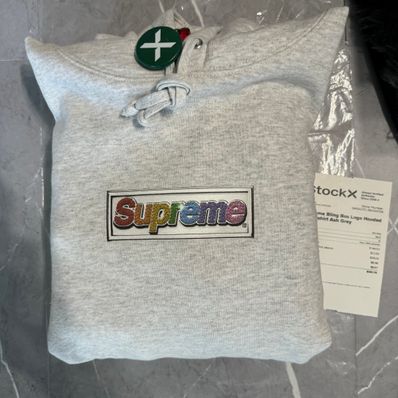 Supreme Bling Box Logo Hooded Sweatshirt "Ash Grey"