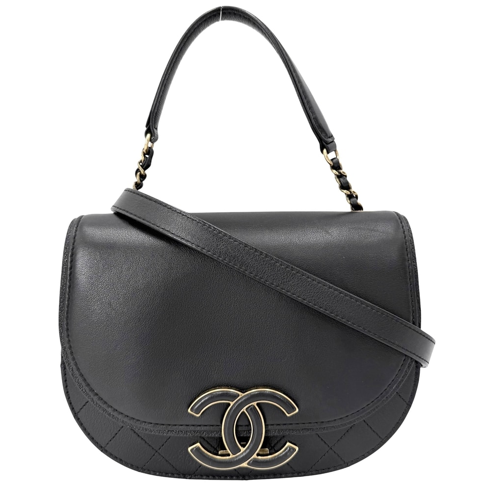 CHANEL シャネル 2WAY ココマーク ショルダーバッグ ハンドバッグ 肩掛け 斜め掛け レザー ブラック 黒 アンティークゴールド金具 レディース 秋 冬【中古品】