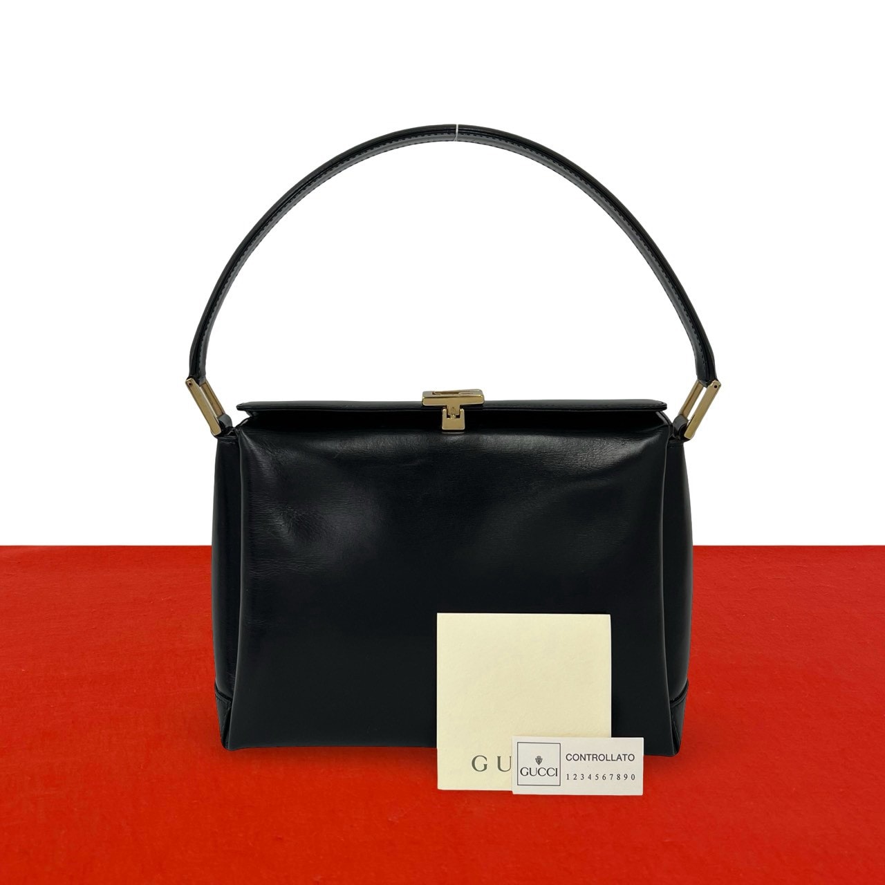 GUCCI グッチ G ロゴ 金具 レザー ハンドバッグ ブラック
94646