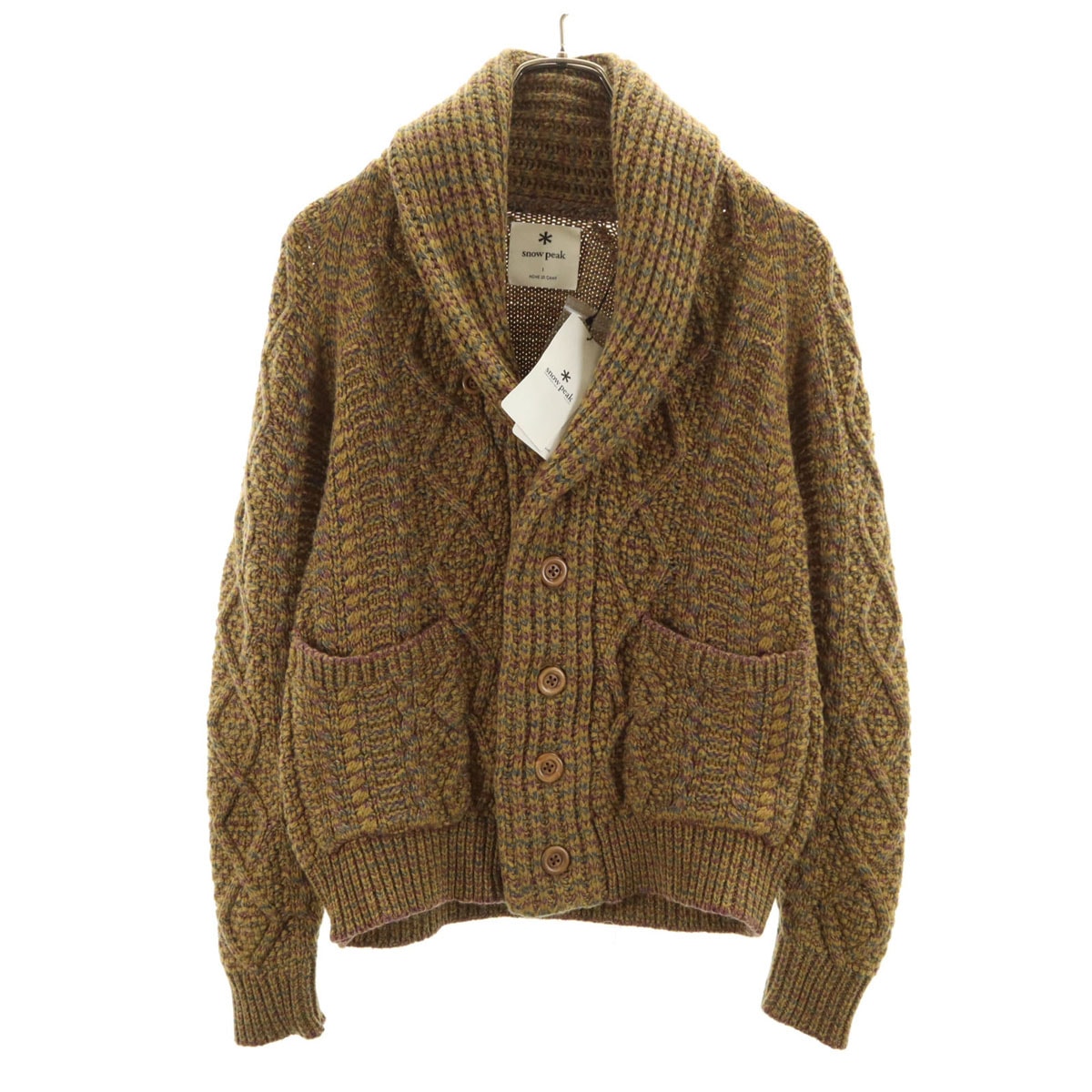 未使用 snowpeak スノーピーク アルパカブレンド ショールカラー ニットカーディガン 1 イエロー系