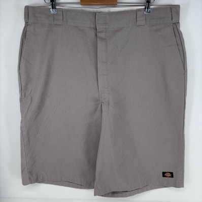 古着 ディッキーズ Dickies パンツ ワーク ハーフ ジッパーフライ ショート 大きいサイズ ワンポイントロゴ w42 グレー系 メンズ