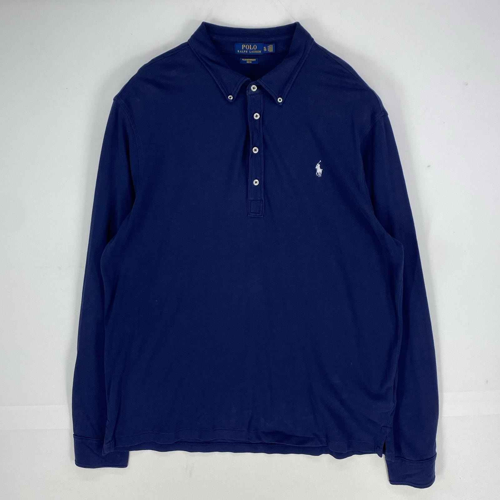 古着 ポロ・ラルフローレン POLO RALPH LAUREN 長袖シャツ 刺繍ロゴ ワンポイント ポロシャツ XL  ネイビー系 メンズ