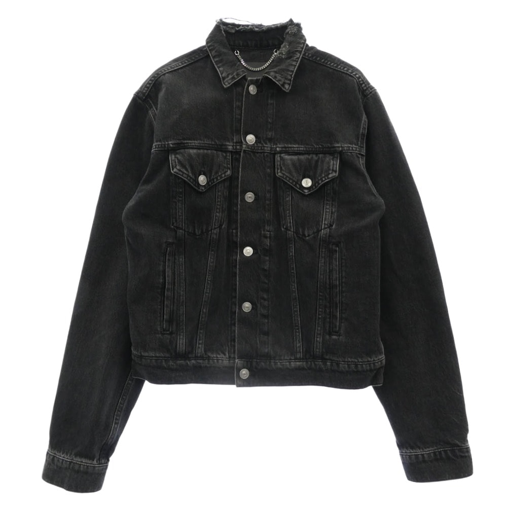 BALENCIAGA バレンシアガ ジャケット 18SS 489847 TUE14 SINNERS DENIM JACKET ダメージ加工 ロゴ刺繍 デニム ジャケット ブラック系 44【中古】