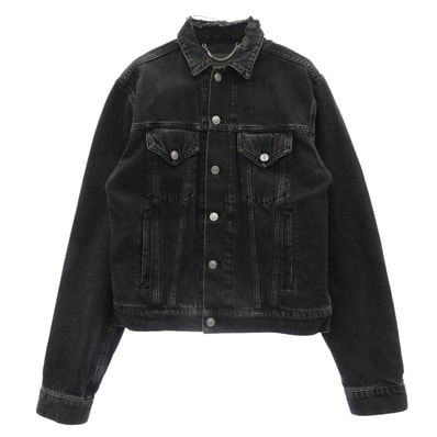 BALENCIAGA バレンシアガ ジャケット 18SS 489847 TUE14 SINNERS DENIM JACKET ダメージ加工 ロゴ刺繍 デニム ジャケット ブラック系 44【中古】