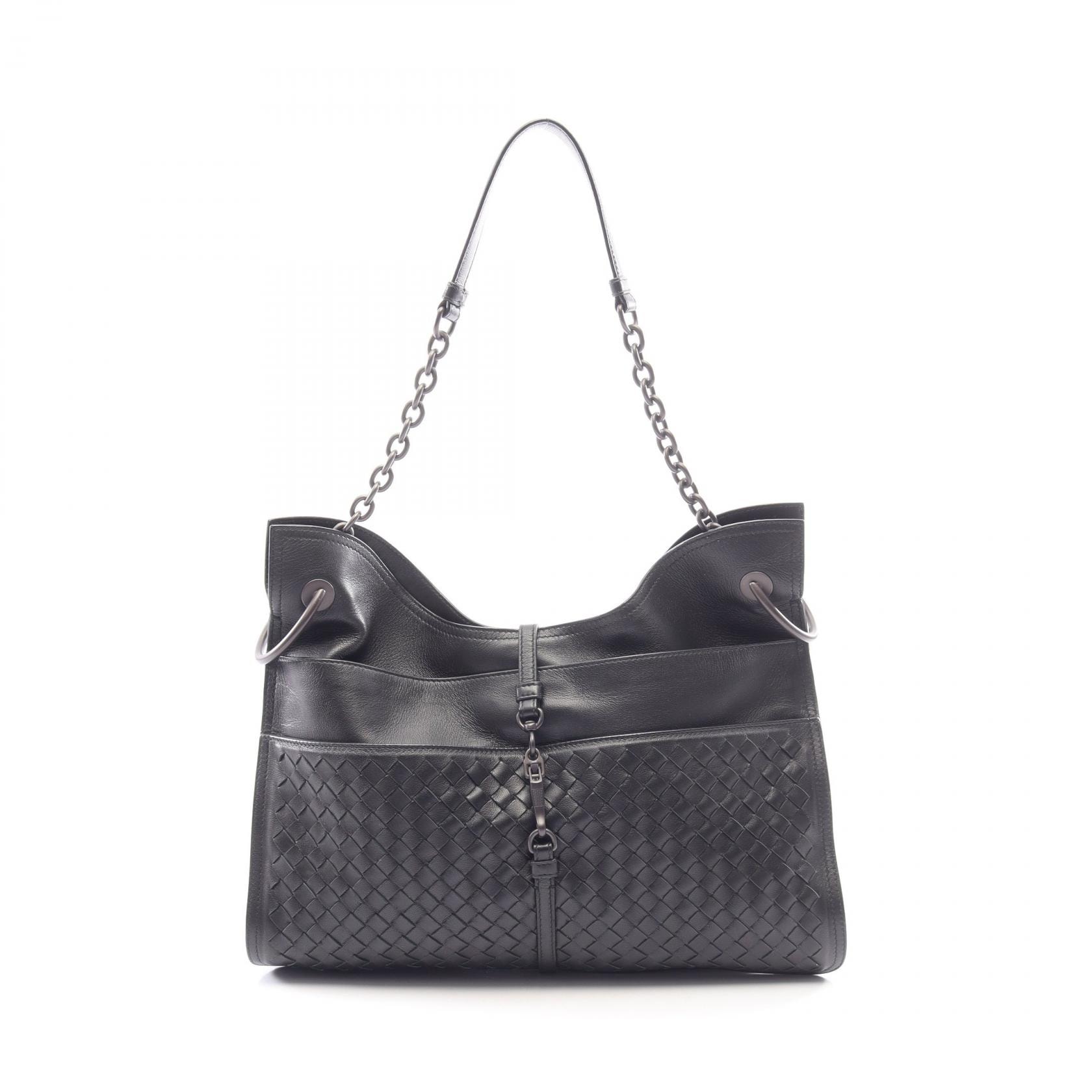 ボッテガヴェネタ BOTTEGA VENETA イントレチャート ショルダーバッグ バッグ レザー レディース ブラック系 【中古】