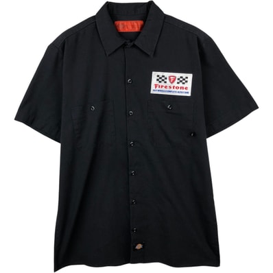 古着 ディッキーズ Dickies Firestone BRIDGESTONE 半袖 ワークシャツ ボックスシャツ メンズM相当/eaa668087