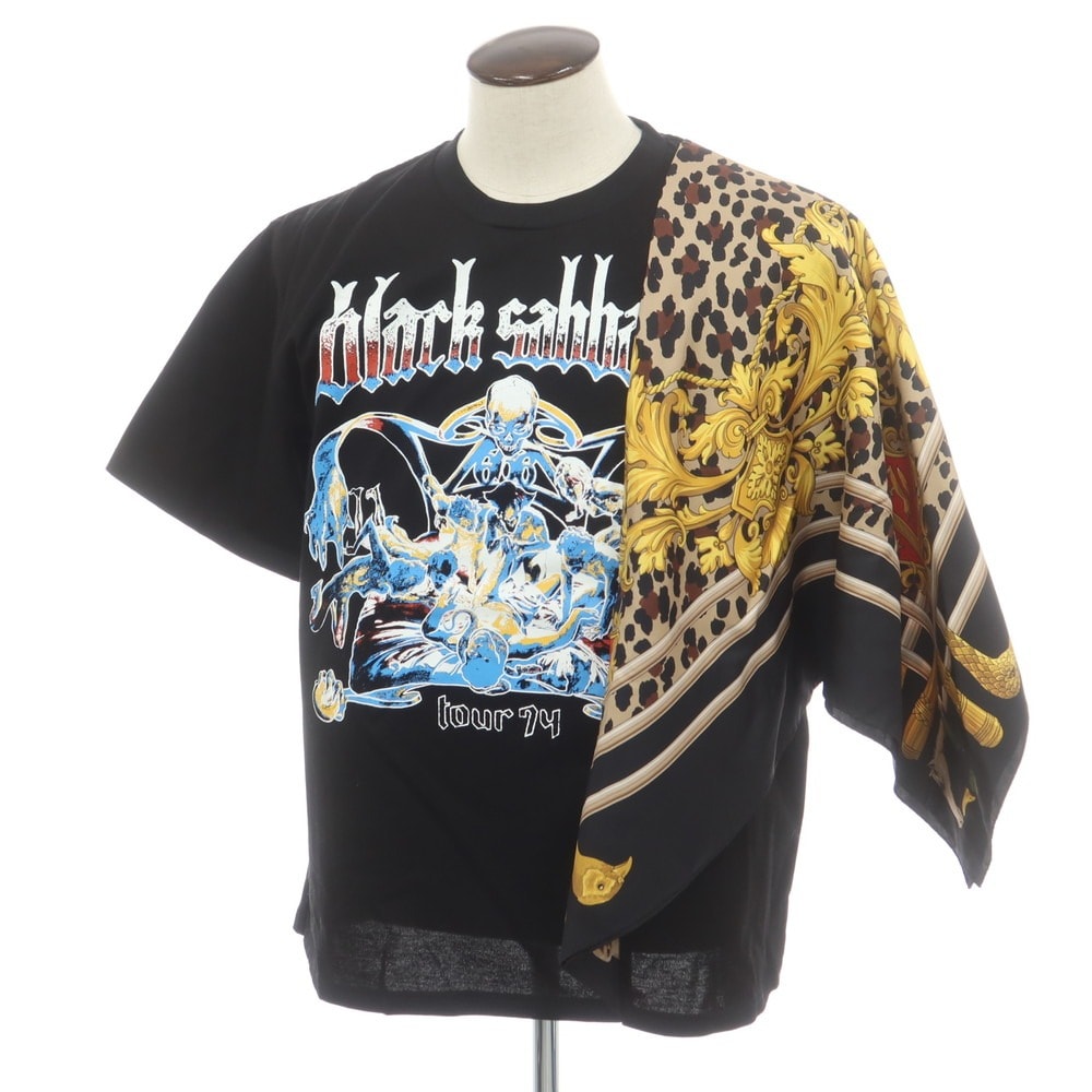 【中古】【未使用】ジュンヤワタナベ マン JUNYA WATANABE MAN 2025年春夏 BLACK SABBATH シルクスカーフ 半袖Tシャツ ブラック【サイズXL】【メンズ】