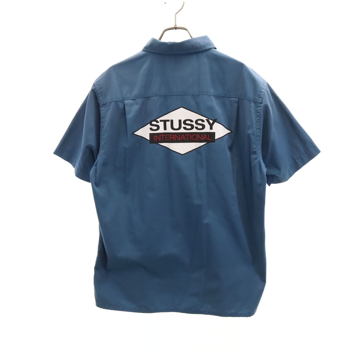 STUSSY ステューシー バックロゴ 半袖 ワークシャツ L ブルー系