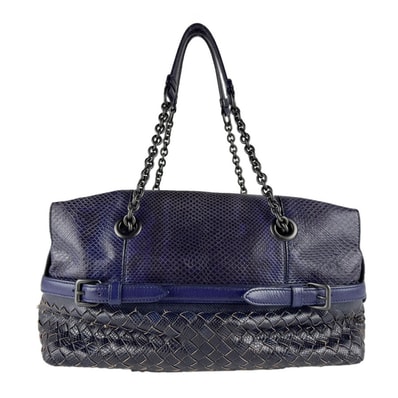 ボッテガヴェネタ BOTTEGAVENETA ハンドバッグ イントレチャート 型押しレザー パープル レディース【中古】 z9421