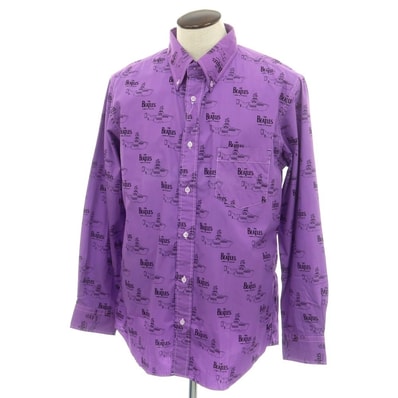 【中古】コムデギャルソン COMME des GARCONS THE BEATLES コットン ボタンダウン カジュアルシャツ パープルxブラック【サイズXXL】【メンズ】