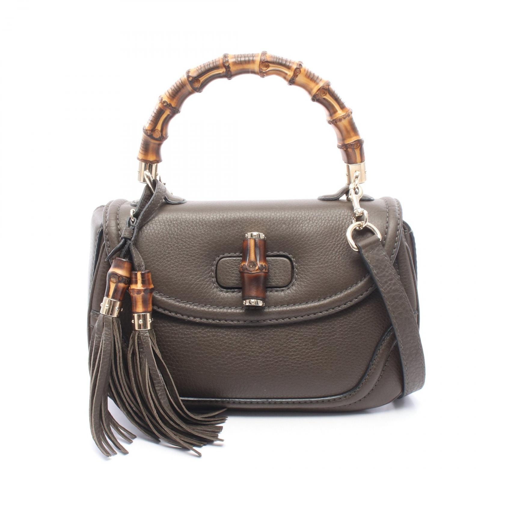 グッチ GUCCI ニューバンブー 2WAY ハンドバッグ バッグ レザー レディース カーキ系 254884 【中古】