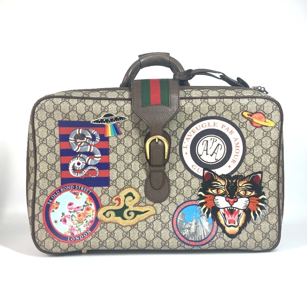 グッチ GUCCI アングリーキャット ヘビ ワッペン 424501 GGスプリーム カバン 旅行バッグ トラベルバッグ トランク ボストンバッグ GGスプリームキャンバス ベージュ