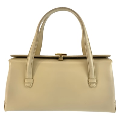 GUCCI グッチ Gロゴ ベージュ クリーム ゴールド金具 レザー ハンドバッグ 1-0297909 【中古】