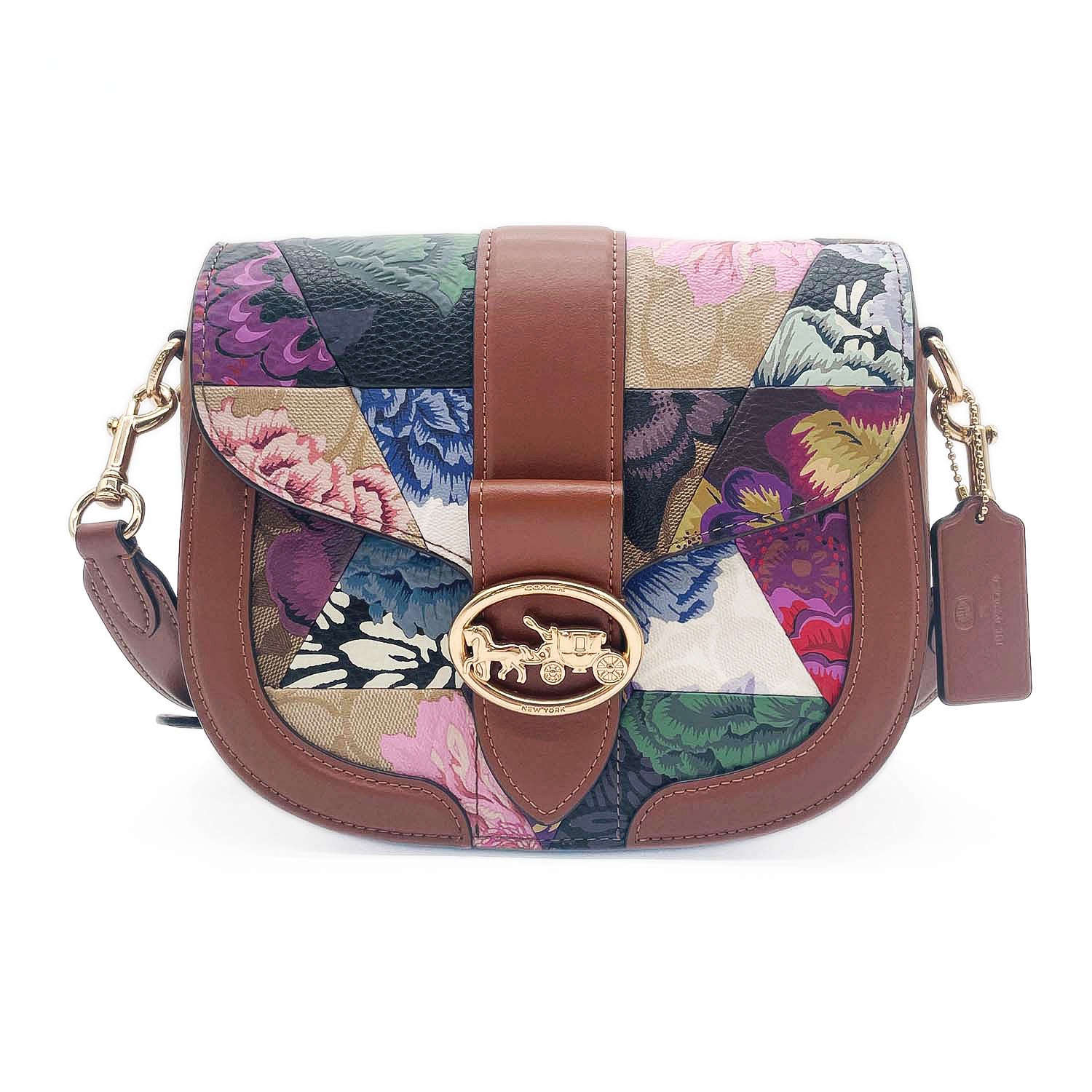 COACH コーチ カフェ ファセット パッチワーク ショルダーバッグ
 サドルバッグ 2WAY C2804 レザー PVCコーティングキャンバス ブラウン レディース
 【中古】