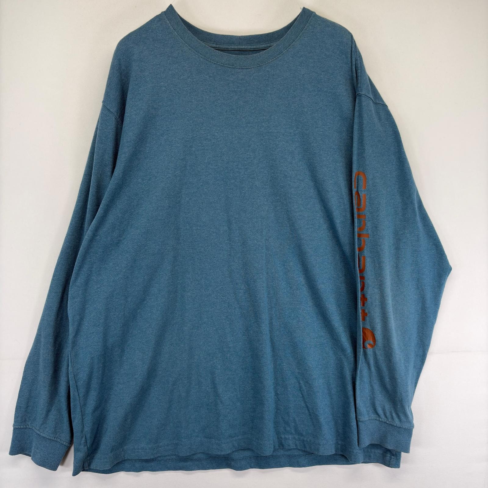 古着 カーハート Carhartt 長袖Tシャツ プルオーバー スリーブロゴ 大きいサイズ プリント クルーネック 2XL  ブルー系 メンズ