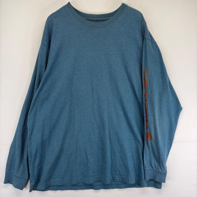 古着 カーハート Carhartt 長袖Tシャツ プルオーバー スリーブロゴ 大きいサイズ プリント クルーネック 2XL ブルー系 メンズ