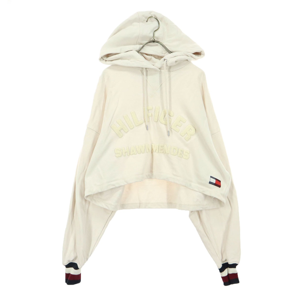 TOMMY HILFIGER トミーヒルフィガー SHAWN MENDES コラボ 長袖 ショート丈 スウェットパーカー M ベージュ系 ショーンメンデス