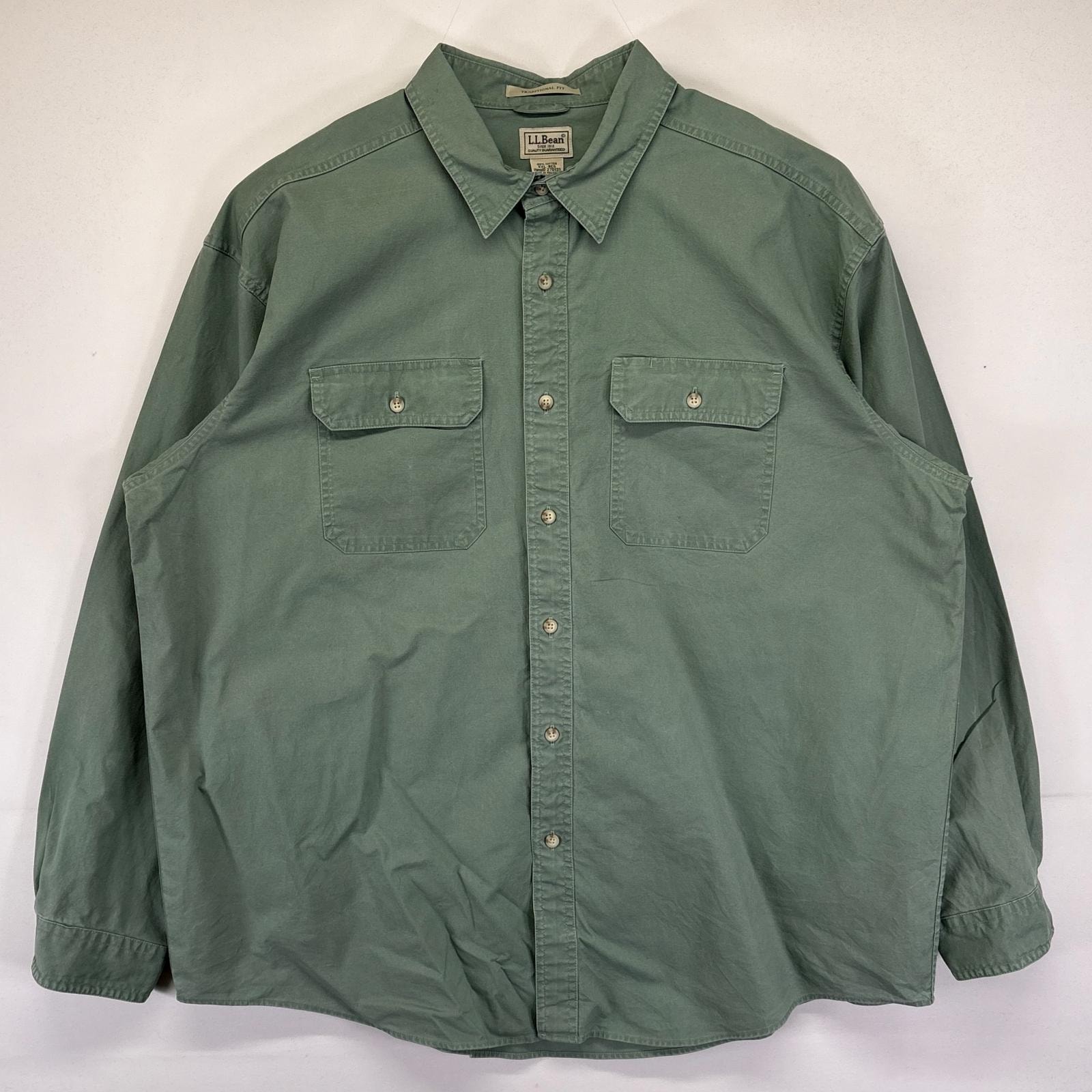 古着 エルエルビーン L.L.Bean 長袖シャツ 大きいサイズ 無地 胸ポケット アウトドア コットンシャツ  2XL  グリーン系 メンズ
