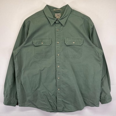 古着 エルエルビーン L.L.Bean 長袖シャツ 大きいサイズ 無地 胸ポケット アウトドア コットンシャツ 2XL グリーン系 メンズ