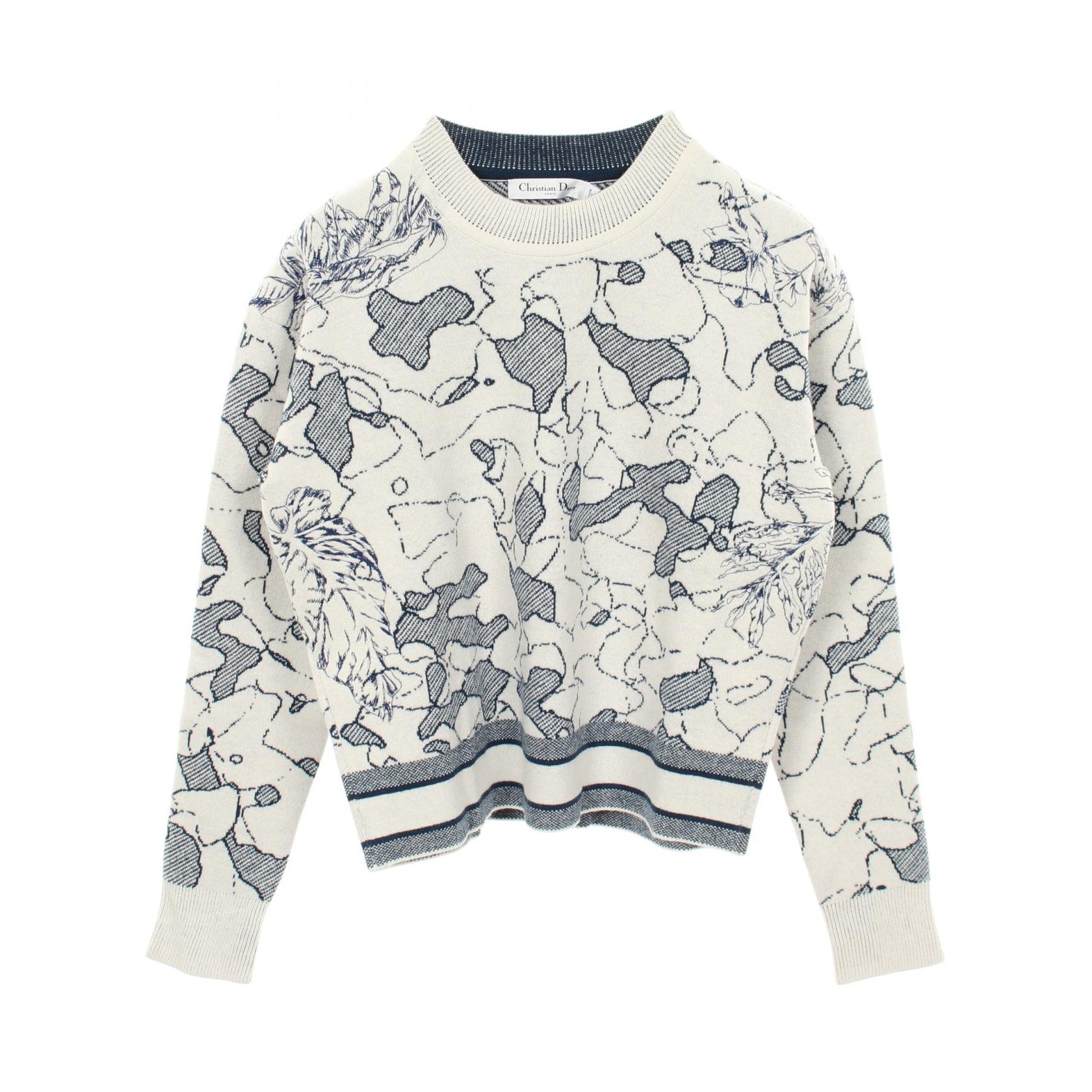 ディオール Dior トワル ドゥ ジュイ エンブロイダリー ニット 衣料品 トップス ウール カシミヤ レディース ホワイト系 / ネイビー系 【中古】