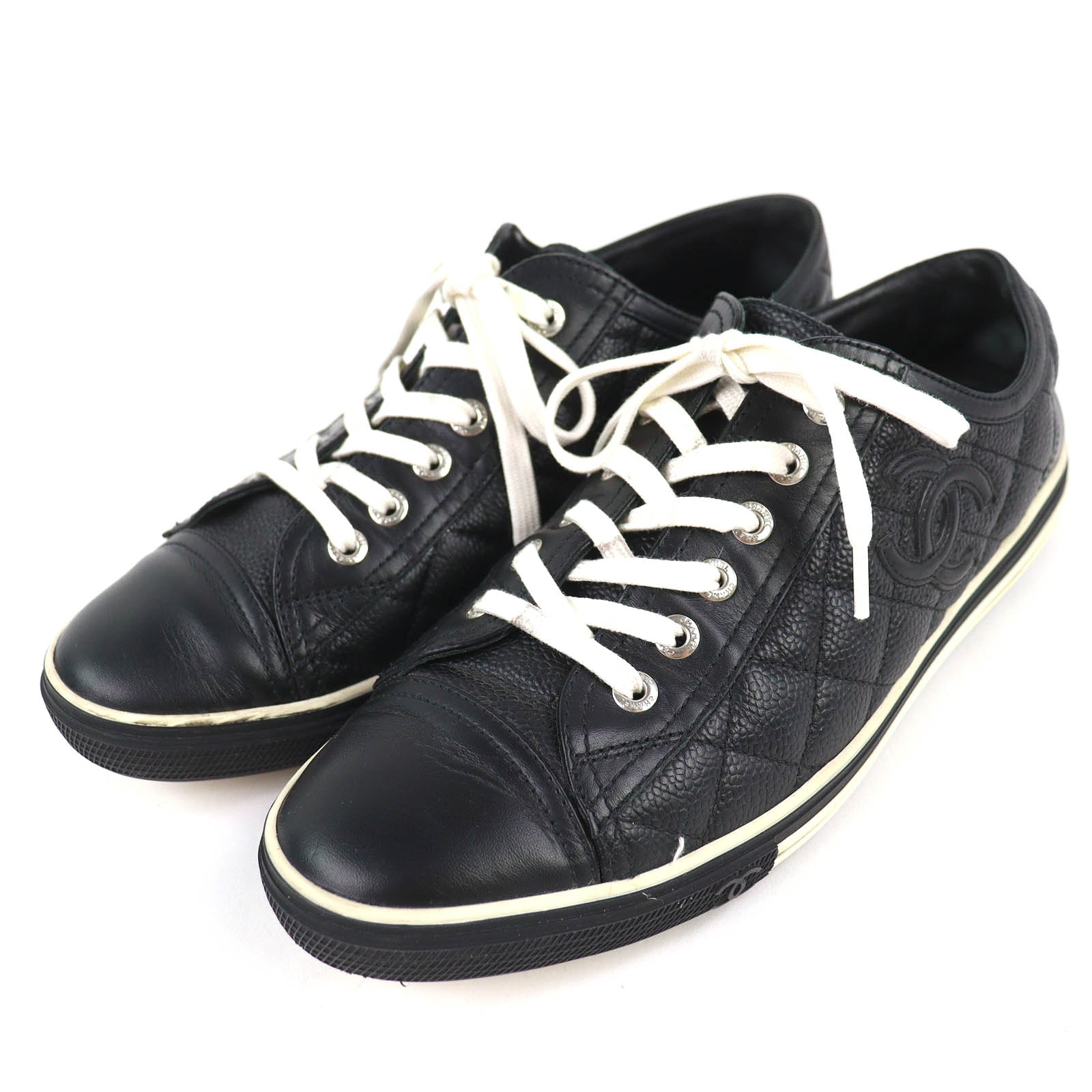 美品 シャネル ココマーク マトラッセ ローカットスニーカー 38 G26563