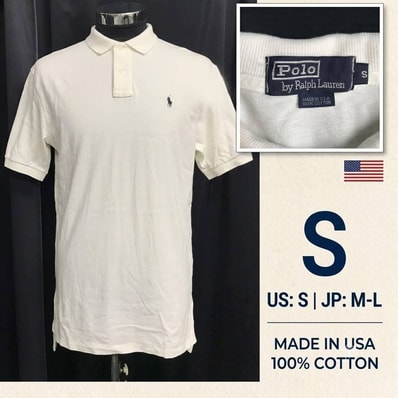 USA製/90s Vintage★POLO RALPH LAUREN/ラルフローレン★半袖ポロシャツ【メンズS/日本サイズM-L相当/白/オフホワイト】Tops/Shirt◆BJ187-c
