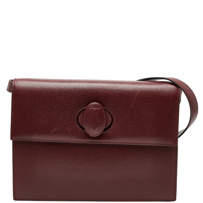 カルティエ マストライン 斜め掛け ショルダーバッグ ワインレッド ボルドー レザー レディース CARTIER 【中古】